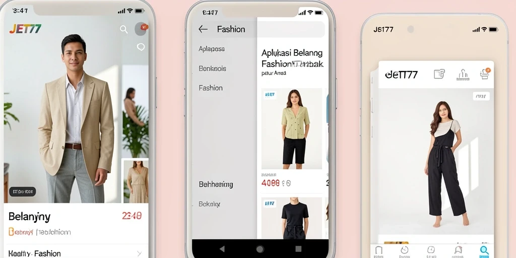Tampilan antarmuka JET77 yang modern dan mudah digunakan untuk belanja fashion.