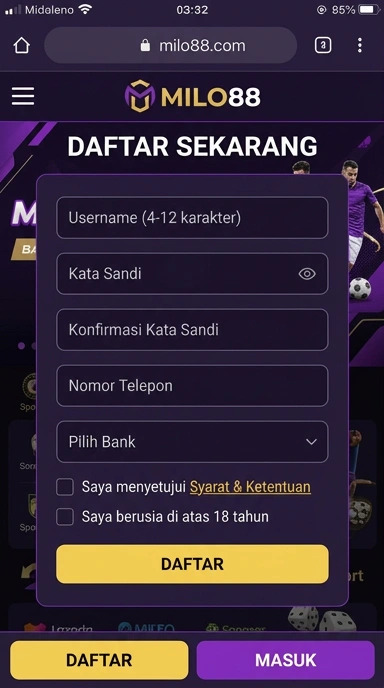 Cara Registrasi Akun Baru milo88 untuk Pengguna Android